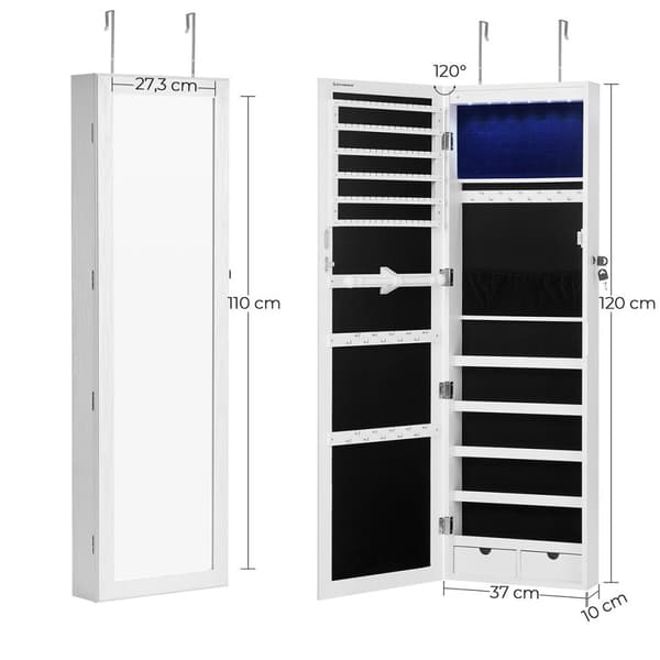 Låsbart smyckesskåp för hängande dörrar med spegel - H120 cm