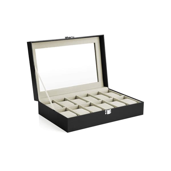 Watchbox - 12 ure - glaslåg - sort