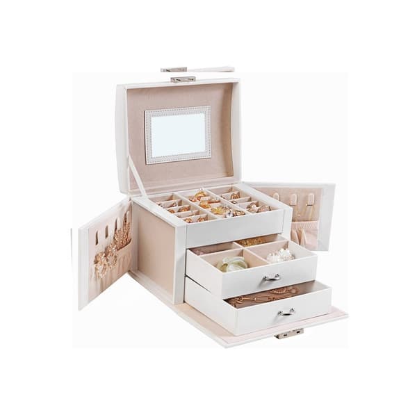 Smyckeslåda - Låsbar smyckesbox - med spegel - vit