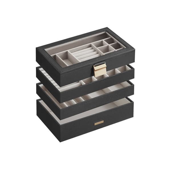 Smycken box-4 nivåer-glas lock-gift idé-svart