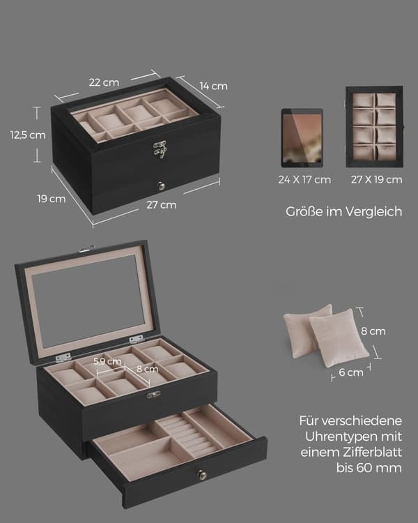 Watch Box - 8 rum - sort massivt træ