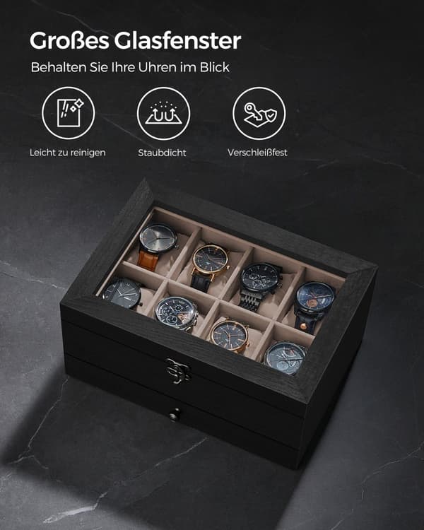 Watch Box - 8 rum - sort massivt træ