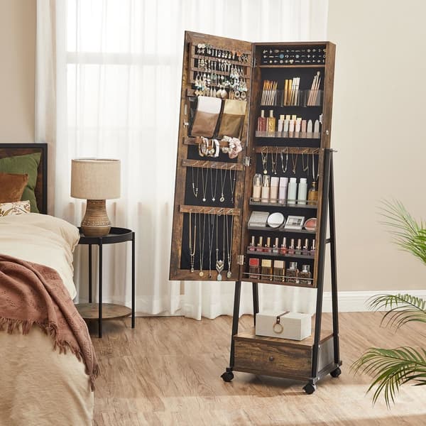 Smykkeskab - Mirror Cabinet on Wheels - Lockable - Med skuffe - Brown
