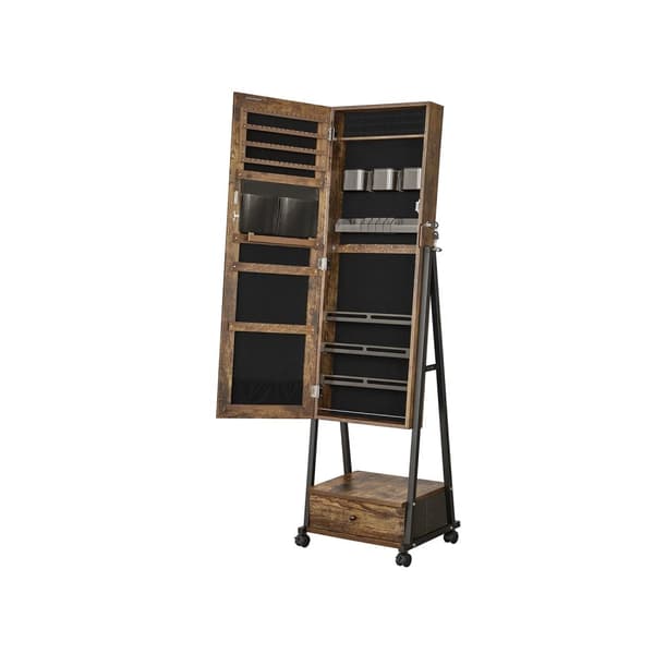 Smykkeskab - Mirror Cabinet on Wheels - Lockable - Med skuffe - Brown