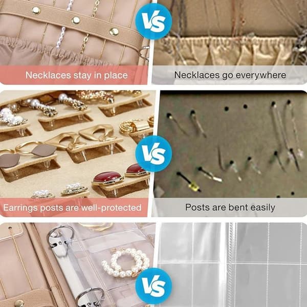 Stort resesmyckefodral, smyckefodral, smyckespärmfodral, för halsband Örhängen Ringar -svart