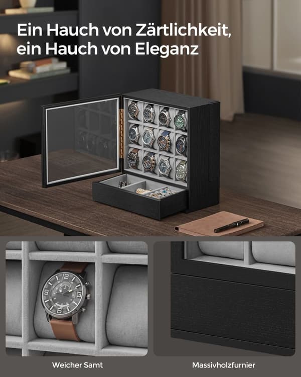 Rootz Watch Box - Ur Organizer - Ur Display Case - Massiv træfiner - 15 cm x 29,5 cm x 32,5 cm