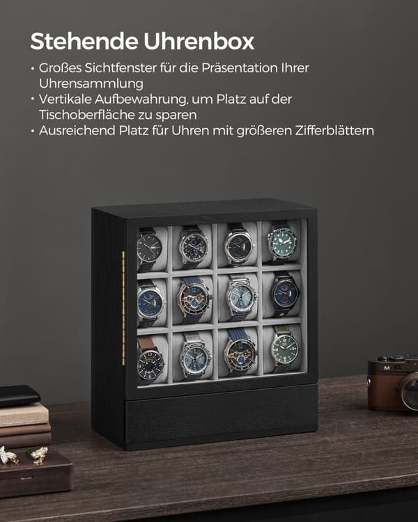 Rootz Watch Box - Ur Organizer - Ur Display Case - Massiv træfiner - 15 cm x 29,5 cm x 32,5 cm