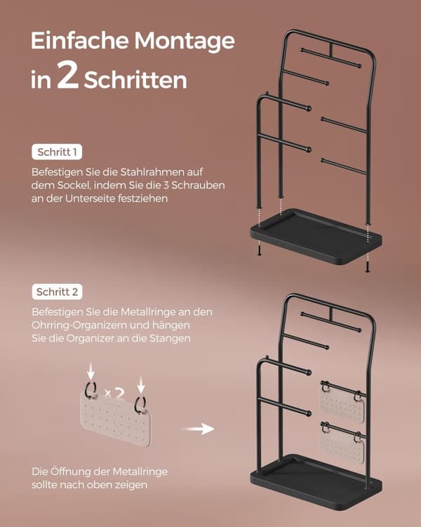 Smyckestativ - med 6 hängande barer - bläck -svart metall