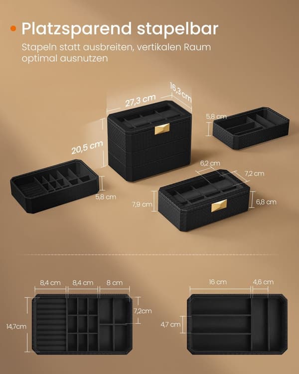 Watch Box - 3 niveauer - Ronne Collection - blæk -sort