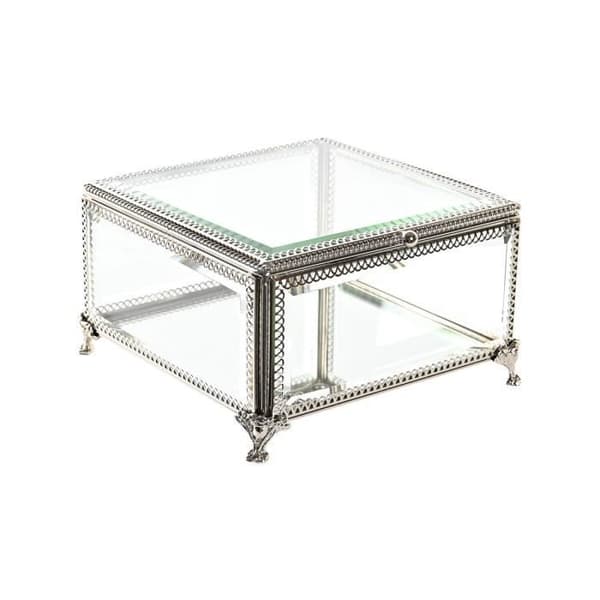smyckeskrin glas metall 16 x 16 x 10 cm genomskinligt silver