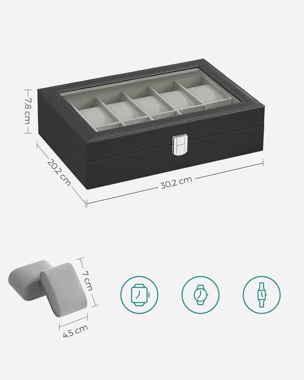 Box Organizer -kotelo miesten ja naisten kelloille, 12 lokeroa isänpäivänä