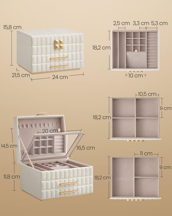 Smyckeskrin, SONGMICS HOME ANAH, 21,5 x 24 x 15,8 cm, molnvit.