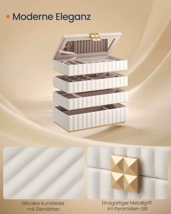 Smykkeskrin, SONGMICS HOME ANAH, 17 x 28 x 20,5 cm, Skyhvid.