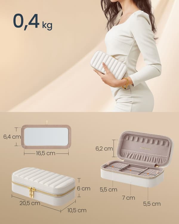 Smyckeskrin Resa, Anah, 10,5 x 20,5 x 6 cm, Molnvit.
