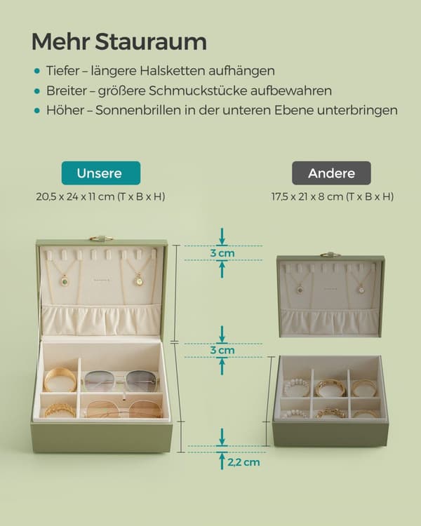Smyckeskrin, SONGMICS, 20,5 x 24 x 11 cm, Svart, Lagergrön.