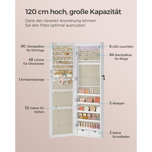 Smykkeskab, SONGMICS JJC093B01, Sort