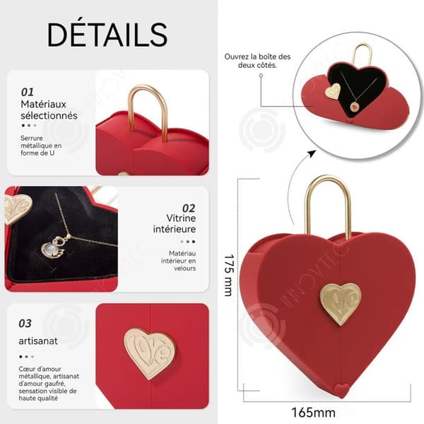 INN Red Heart Shape presentask för alla hjärtans dag bröllop Stereo med väska rymmer örhängen och halsband