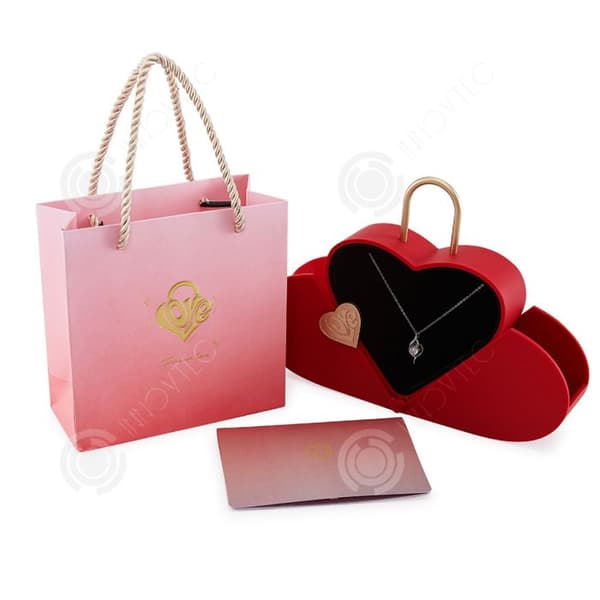 INN Red Heart Shape presentask för alla hjärtans dag bröllop Stereo med väska rymmer örhängen och halsband