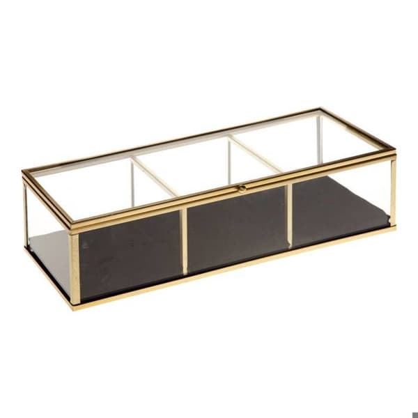 Guld rektangel smyckeskrin i glas och sammet - ATMOSPHERA - 25 x 10 cm