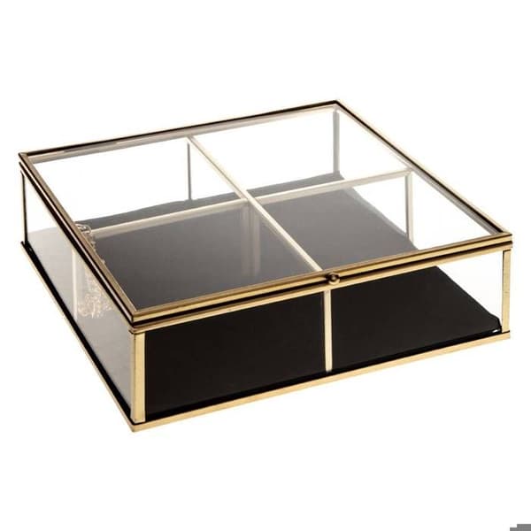 Smyckeslåda - ATMOSPHERA - Fyrkantig Guld i Glas och Sammet - 20 x 20 cm