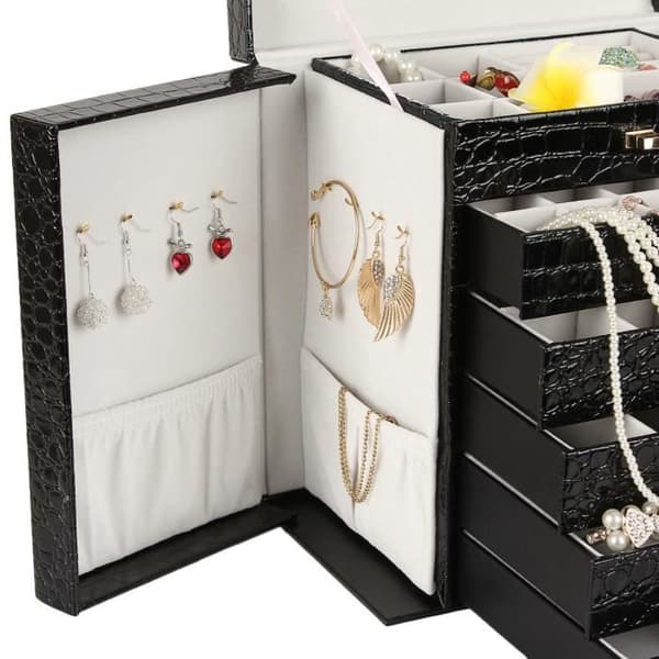Extra stor smyckeskrin Svart smyckeskrin Ringlåda Damarmband Julklapp