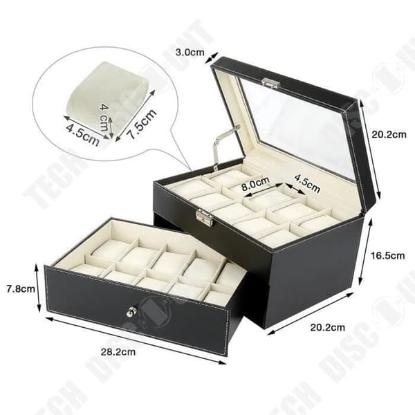 TD® Watch Box Läder Presentbox Herr Dam-Visa 20 klockor med dubbla lager för smycken-smycketillbehör