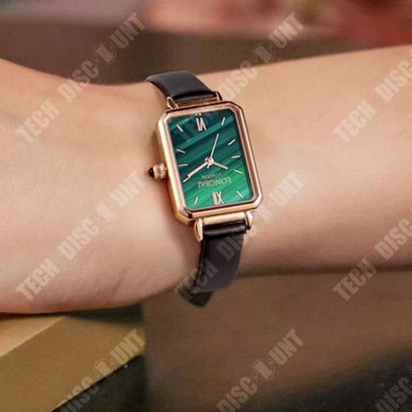 TD® Liten grön klocka dam retro fyrkantig klocka rosa malakitgrön vattentät kvartsklocka