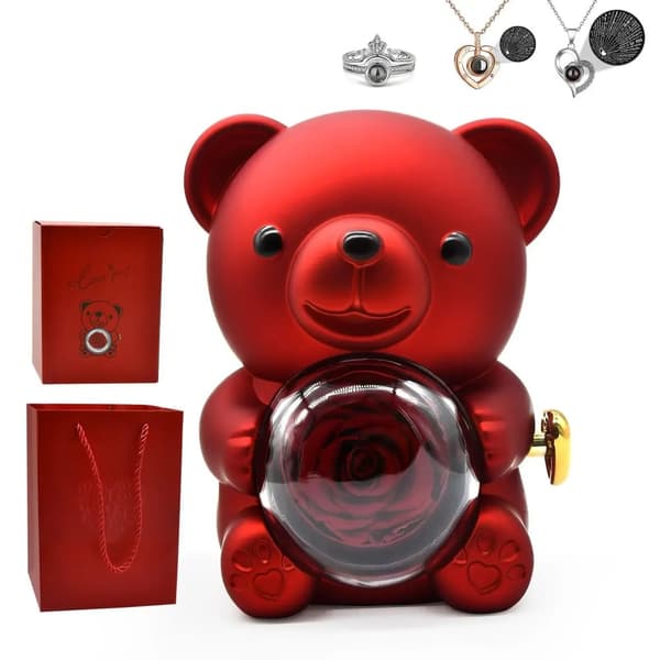 Hug Bear Rose Smyckeskrin, Elegant Minnessak, Ideal Gåva för Alla Hjärtans Dag,Fluorescensgult, ingen