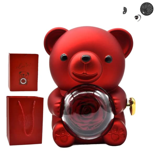 Hug Bear Rose Smykkeskrin, Elegant Mindegave, Ideel Gave til Valentinsdag,Fluorescerende Gul, ingen