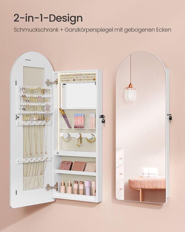 Smyckesskåp, SONGMICS JJC020W01, 10x42x108 cm, Molnvit