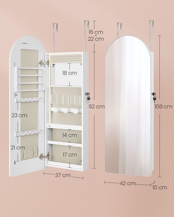 Smyckesskåp, SONGMICS JJC020W01, 10x42x108 cm, Molnvit