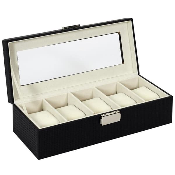 Smyckeslåda Dekor 5 Klockor Svart - Paris Pris - Plastisk & PU - L. 29 x b. 12 x H. 8 cm