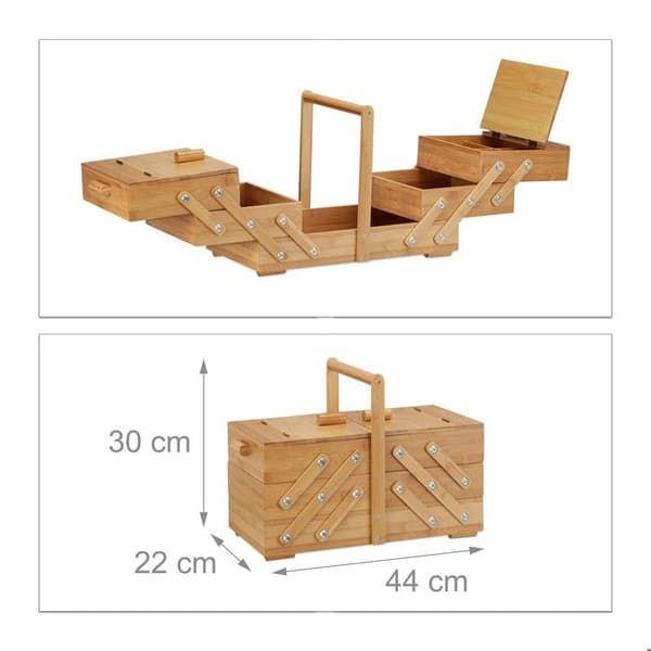 Relaxdays Bamboo Sylåda Trä Smyckeskrin Fack Lådor HxBxD: 30 x 44 x 22 cm, Natural