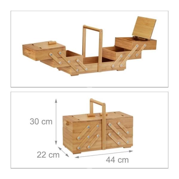 Relaxdays Bamboo Sylåda Trä Smyckeskrin Fack Lådor HxBxD: 30 x 44 x 22 cm, Natural