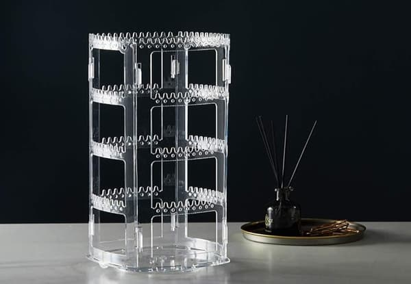 OBOSOE øredobbe arrangør,4 lag øredobbeholder,360 graders akryl øredobbeholder arrangør,Smykkeskærm til øredobber armbånd halskæder,,
