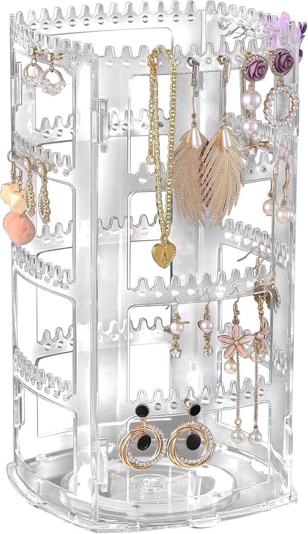 OBOSOE øredobbe arrangør,4 lag øredobbeholder,360 graders akryl øredobbeholder arrangør,Smykkeskærm til øredobber armbånd halskæder,,