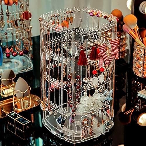 OBOSOE øredobbe arrangør,4 lag øredobbeholder,360 graders akryl øredobbeholder arrangør,Smykkeskærm til øredobber armbånd halskæder,,