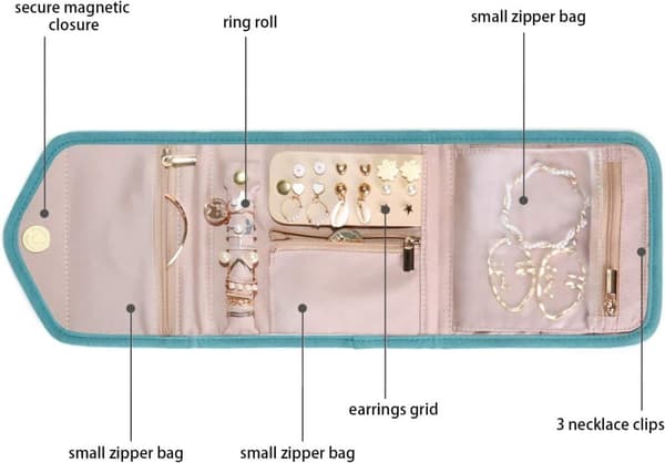 Moorle Resevänligt smyckesskrin – Förvaring för örhängen, ringar, halsband, kompakt och lätt, ta med i väskan