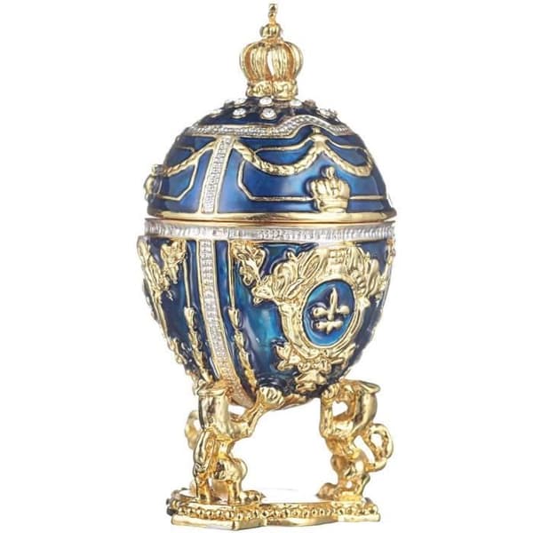 danila-souvenirs Ägg à la Fabergé - smyckeskrin med lejon och krona 7,5 cm, blå