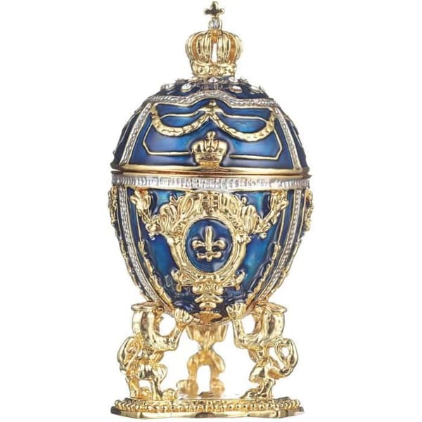 danila-souvenirs Ägg à la Fabergé - smyckeskrin med lejon och krona 7,5 cm, blå
