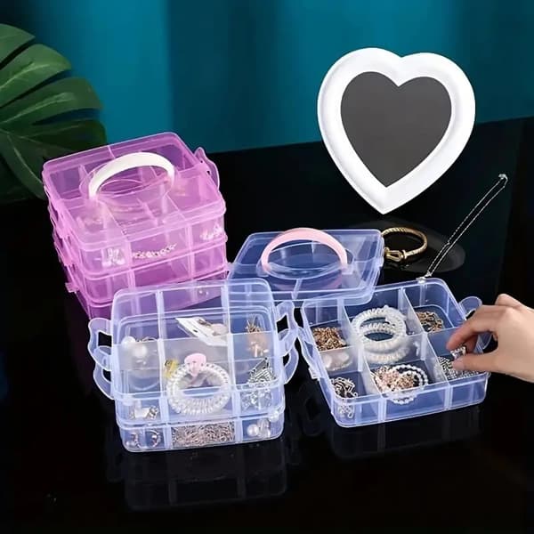 OBOSOE 3-kerroksinen säädettävä säilytyslaatikko, korut helmet DIY käsintehdyt käsityöompelutyökalut pinottava lajittelulaatikko, monitoimilaatikko