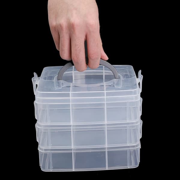 OBOSOE 3-kerroksinen säädettävä säilytyslaatikko, korut helmet DIY käsintehdyt käsityöompelutyökalut pinottava lajittelulaatikko, monitoimilaatikko