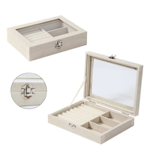UNIQ Velvet Touch Smykkeskrin med Glaslåg - Beige