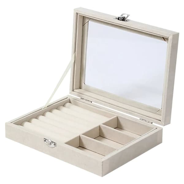 UNIQ Velvet Touch Smykkeskrin med Glaslåg - Beige
