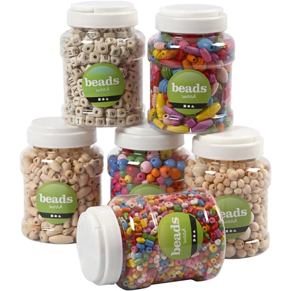 Träpärlor - 6 burkar - 5 - 25 mm - 1,2 kg - 2,4 Liter