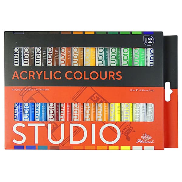 Sæt med 24 stk AKRYL maling Phoenix STUDIO 24x12ml kunstneriske vandbaserede rør