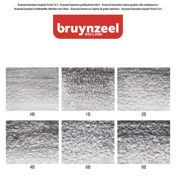 Sæt med 6 Bruynzeel Creation kunstneriske lette grafitblyanter HB-8B