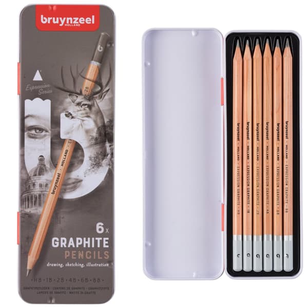 Sæt med 6 Bruynzeel Creation kunstneriske lette grafitblyanter HB-8B