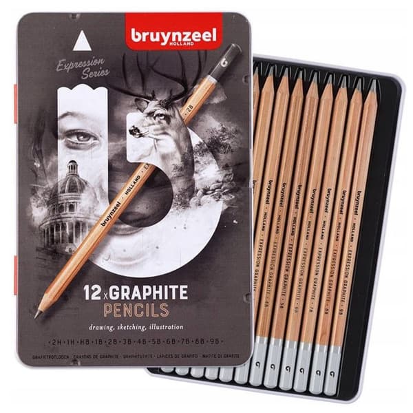 Sæt med 12 Bruynzeel Creation kunstneriske lette grafitblyanter 2H-9B