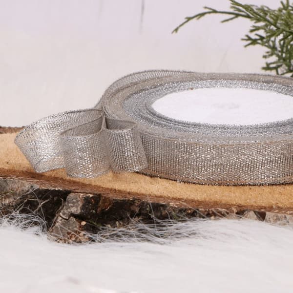 Brokadebånd 1,5 cm x 22,5 m sølv dekorativt dekorativt bånd langt